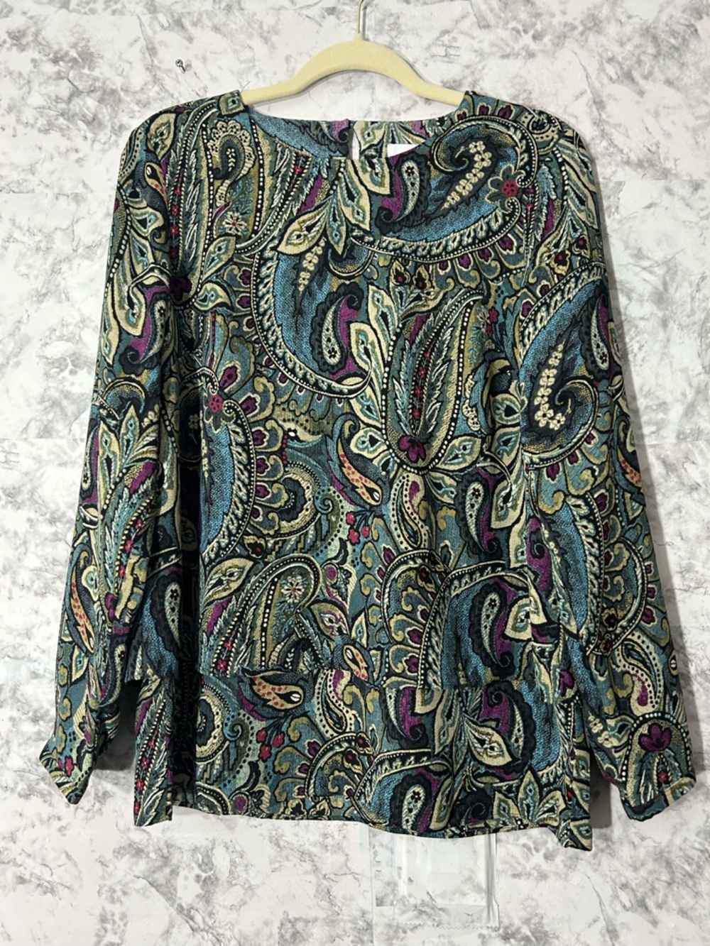J. Jill Paisley Long-Sleeve Top in Teal, Purple & Cream